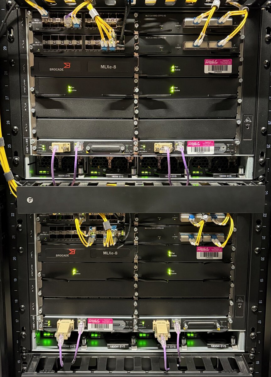 Extreme Networks MLXe-8 Layer 3 core routers in Cloud Propeller production